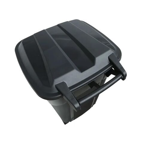 32 Gallon Wheeled Heavy-Duty Plastic Trash Can with Attached Lid, Black in Kuwait
