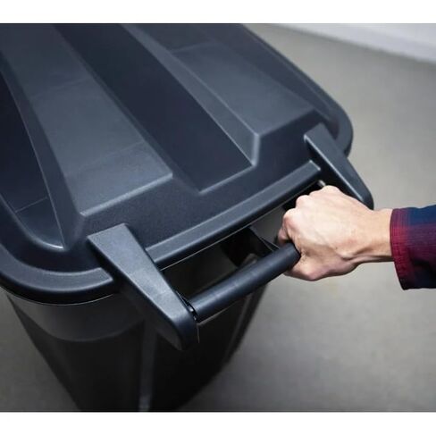 32 Gallon Wheeled Heavy-Duty Plastic Trash Can with Attached Lid, Black in Kuwait