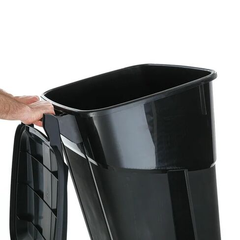 32 Gallon Wheeled Heavy-Duty Plastic Trash Can with Attached Lid, Black in Kuwait