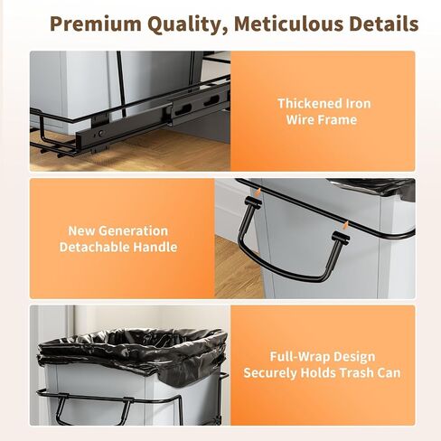 Pull Out Trash Can for Kitchen Cabinets, 35 Qt Under Sink Garbage Bin with Full Extension Slides, Fits 13" W x 18" D Opening Cabinets, Heavy-Duty Black Steel Organizer (Trash Can Not Included) in Kuwait