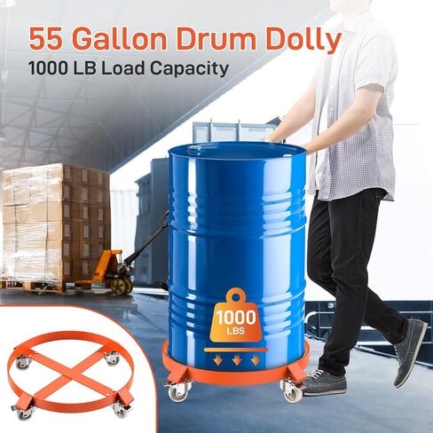 Heavy Duty 55 Gallon Drum Dolly, 1000 lbs Capacity Steel Barrel Dolly with 4 Swivel Casters for Warehouse Drum Transport, Cross-Braced Frame in Kuwait