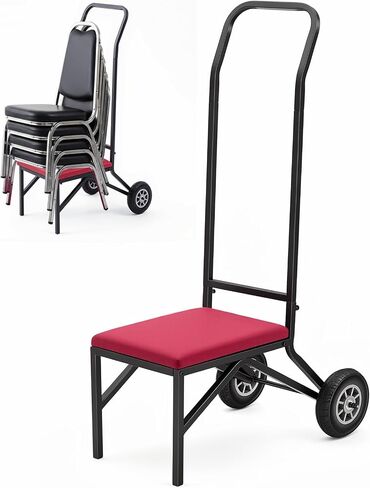 DaisyInner Heavy Duty Stacking and Banquet Chair Dolly Hand Truck with Oversized Rubber Wheels and Cushion for 8-10 Chairs Coated Iron Transport Cart for Events Party Hotels Church (Red Color) in Kuwait