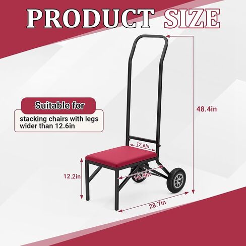 DaisyInner Heavy Duty Stacking and Banquet Chair Dolly Hand Truck with Oversized Rubber Wheels and Cushion for 8-10 Chairs Coated Iron Transport Cart for Events Party Hotels Church (Red Color) in Kuwait