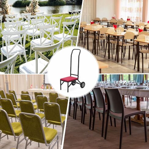 DaisyInner Heavy Duty Stacking and Banquet Chair Dolly Hand Truck with Oversized Rubber Wheels and Cushion for 8-10 Chairs Coated Iron Transport Cart for Events Party Hotels Church (Red Color) in Kuwait