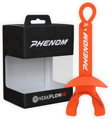 واقي الفم لكرة القدم Phenom Elite Hexa-Flow 4.0 للبالغين والشباب - فتحة قناة تهوية مريحة فورية، ملحق حزام حلقي، يعمل مع الأقواس - واقي الفم الرياضي (أحمر) in Kuwait