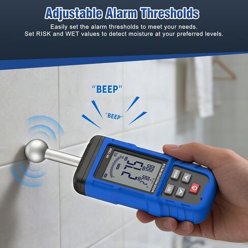 Moisture Meter, Wood Moisture Meter Rechargeable for Drywall Measurement, Pinless Moisture Meter with 20-100mm Measuring Depth for Detecting Humidity Level in Walls, Lumber, Masonry (Blue) in Kuwait