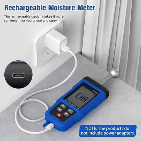 Moisture Meter, Wood Moisture Meter Rechargeable for Drywall Measurement, Pinless Moisture Meter with 20-100mm Measuring Depth for Detecting Humidity Level in Walls, Lumber, Masonry (Blue) in Kuwait