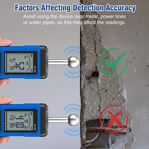 Moisture Meter, Wood Moisture Meter Rechargeable for Drywall Measurement, Pinless Moisture Meter with 20-100mm Measuring Depth for Detecting Humidity Level in Walls, Lumber, Masonry (Blue) in Kuwait