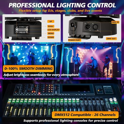 RGBW Moving Head LED Stage Light, 180W 6 Rotating Arms with Center RGBW Light, DMX512 Auto Sound Active Master-Slave Remote, Party Lighting for DJ Wedding Club Events in Kuwait