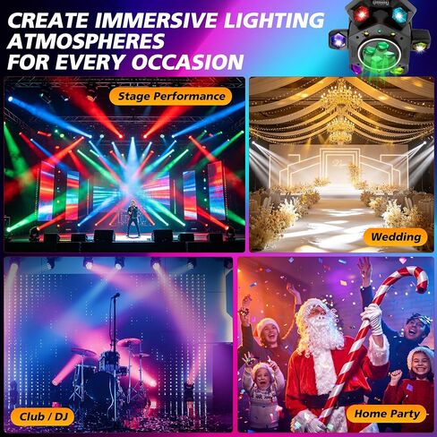 RGBW Moving Head LED Stage Light, 180W 6 Rotating Arms with Center RGBW Light, DMX512 Auto Sound Active Master-Slave Remote, Party Lighting for DJ Wedding Club Events in Kuwait