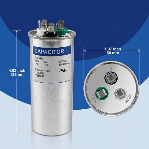 97F9970 50/5 uF 50+5 MFD 370/440VAC Round Dual Run AC Capacitor C3505R for Condenser Fan Motor Compressor in Kuwait