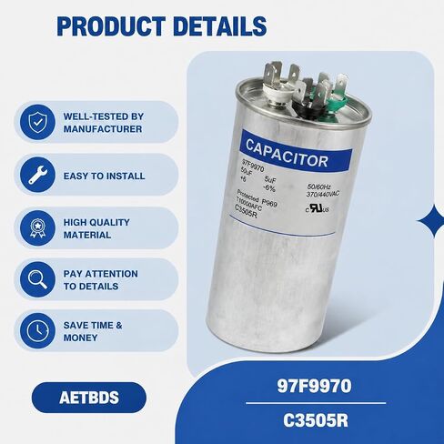 97F9970 50/5 uF 50+5 MFD 370/440VAC Round Dual Run AC Capacitor C3505R for Condenser Fan Motor Compressor in Kuwait