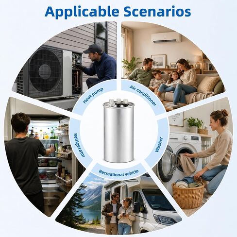 97F9970 50/5 uF 50+5 MFD 370/440VAC Round Dual Run AC Capacitor C3505R for Condenser Fan Motor Compressor in Kuwait