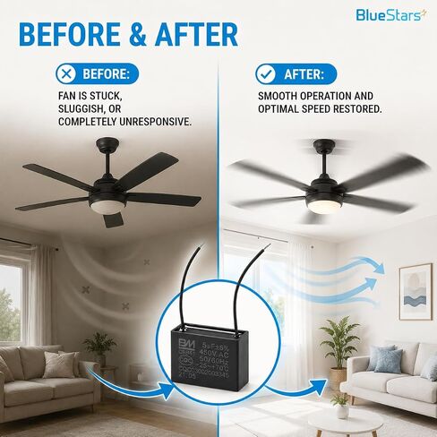 CBB61 5uf 2-Wire 250V 450V AC مكثف مروحة السقف من BlueStars - مولد محرك مضخة المروحة الكهربائية - 50/60 هرتز - متوافق مع 400/350 300 250VAC مكثف توصيل الطاقة الكهربائية in Kuwait