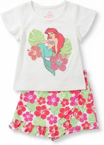 Disney Little Mermaid Princess Ariel Short Sleeve Shirt and Skirt Outfit, Girls 2 Piece Skort Set for Toddlers in Saudi Arabia