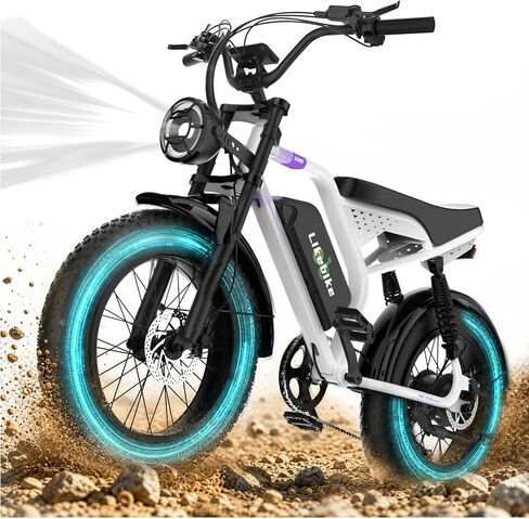 Likebike Fat Tire Electric Bicycle, 1500W/2000W/3000W Peak Power, 100 Miles Long Range, 20" Fat Tire Full Suspension Mountain Off-Road E-Bike and Beach Cruiser ebike for Adult Man and Woman in Kuwait