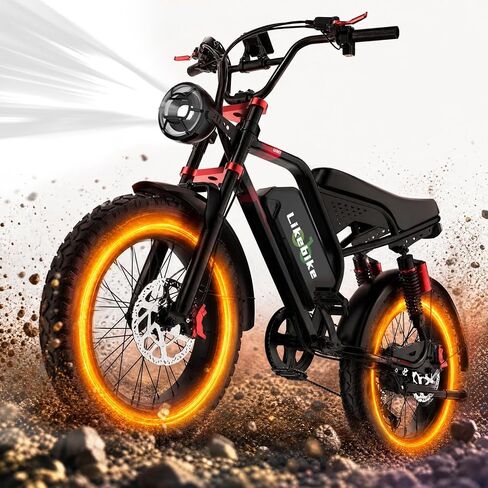 Likebike Fat Tire Electric Bicycle, 1500W/2000W/3000W Peak Power, 100 Miles Long Range, 20" Fat Tire Full Suspension Mountain Off-Road E-Bike and Beach Cruiser ebike for Adult Man and Woman in Kuwait