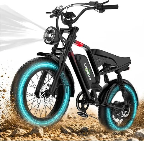Likebike Fat Tire Electric Bicycle, 1500W/2000W/3000W Peak Power, 100 Miles Long Range, 20" Fat Tire Full Suspension Mountain Off-Road E-Bike and Beach Cruiser ebike for Adult Man and Woman in Kuwait