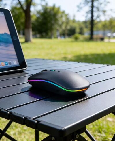 Wireless Bluetooth Mouse Rechargeable Laptop Mice with LED Lights Silent Slim Use(BT5.2 and 2.4G Portable USB) Dual Mode Computer Mouse for Laptop/iPad/Tablet/Apple/Computer/Mac (Black) in Saudi Arabia