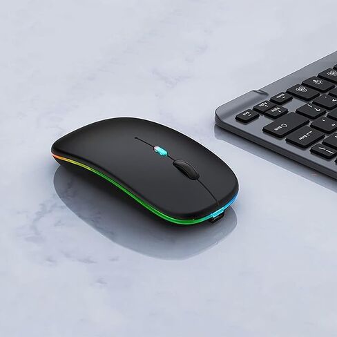 Wireless Bluetooth Mouse Rechargeable Laptop Mice with LED Lights Silent Slim Use(BT5.2 and 2.4G Portable USB) Dual Mode Computer Mouse for Laptop/iPad/Tablet/Apple/Computer/Mac (Black) in Saudi Arabia