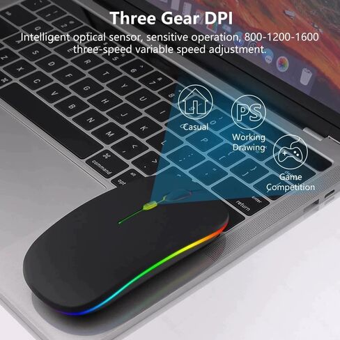 Wireless Bluetooth Mouse Rechargeable Laptop Mice with LED Lights Silent Slim Use(BT5.2 and 2.4G Portable USB) Dual Mode Computer Mouse for Laptop/iPad/Tablet/Apple/Computer/Mac (Black) in Saudi Arabia