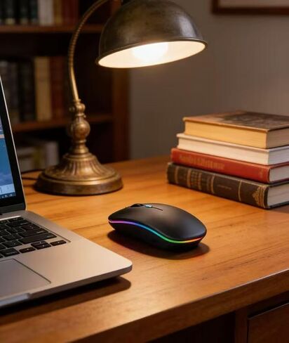 Wireless Bluetooth Mouse Rechargeable Laptop Mice with LED Lights Silent Slim Use(BT5.2 and 2.4G Portable USB) Dual Mode Computer Mouse for Laptop/iPad/Tablet/Apple/Computer/Mac (Black) in Saudi Arabia