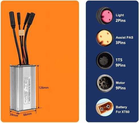 36V/48V KT 25A Ebike فرش السيارات تحكم موجة جيبية للماء لمحرك 750W، سبائك الألومنيوم الأساسية وحدة تحكم الدراجة الكهربائية سلك الضوء مع استبدال كابل 1T5 لتحويل الدراجة الإلكترونية in Kuwait