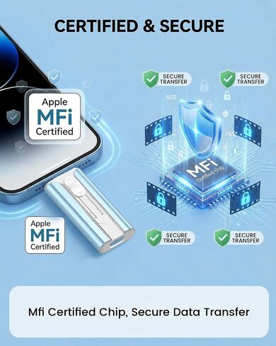 محرك أقراص فلاش USB سعة 64 جيجابايت معتمد من MFI لأجهزة iPhone وiPad وAndroid والكمبيوتر الشخصي، عصا ذاكرة USB للصور/الفيديو، محرك فلاش خارجي لحفظ الصور (المساحة المتوفرة: ~58 جيجابايت)، أزرق in Kuwait
