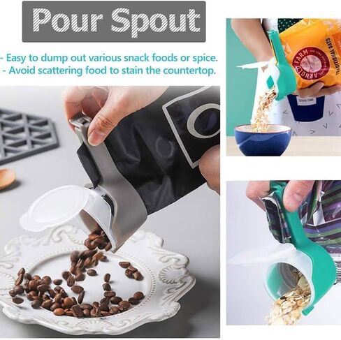 Food Bag Clips with Pour Spouts, Reusable Snack Sealing Clips - Plastic Bag Sealer Spout for Cereal Chips Pet Food Coffee Keeping Fresh Easy Pouring (Green) in Saudi Arabia