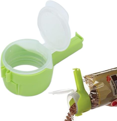 Food Bag Clips with Pour Spouts, Reusable Snack Sealing Clips - Plastic Bag Sealer Spout for Cereal Chips Pet Food Coffee Keeping Fresh Easy Pouring (Green) in Saudi Arabia