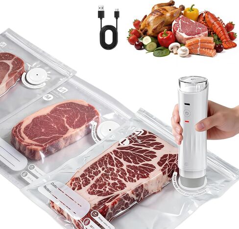 Compact Vacuum Sealer for Food: Visible Water Tank Handheld Vacuum Sealer with 15 Reusable Bags for Seal Meal Saver, Portable Food Sealer, Gifts for Mom, Wife, Chef in Kuwait