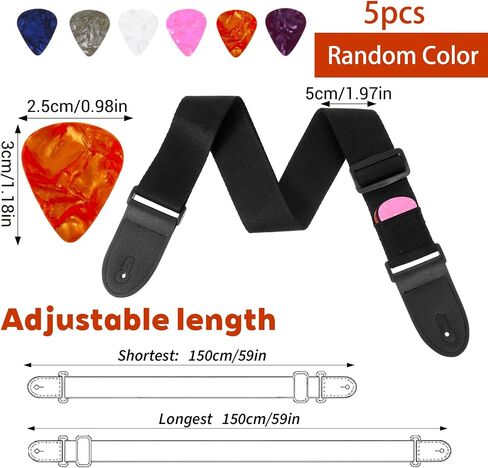 Guitar Strap, Adjustable Acoustic Bass Guitar Straps and 10 Picks Vintage Cross Woven Leather Ends with Pick Pocket for Electric Guitars (Black) in Kuwait