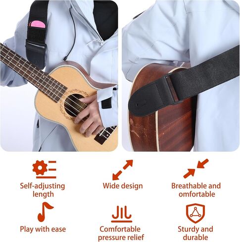 Guitar Strap, Adjustable Acoustic Bass Guitar Straps and 10 Picks Vintage Cross Woven Leather Ends with Pick Pocket for Electric Guitars (Black) in Kuwait