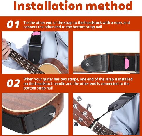 Guitar Strap, Adjustable Acoustic Bass Guitar Straps and 10 Picks Vintage Cross Woven Leather Ends with Pick Pocket for Electric Guitars (Black) in Kuwait
