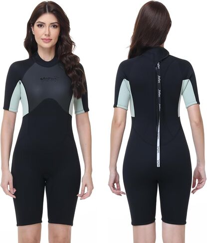 Women's 3mm Shorty Wetsuit, Back Zip, UPF 50+, Water Repellent, for Diving, Surfing, Kayaking in Kuwait