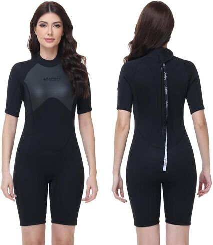 Women's 3mm Shorty Wetsuit, Back Zip, UPF 50+, Water Repellent, for Diving, Surfing, Kayaking in Kuwait