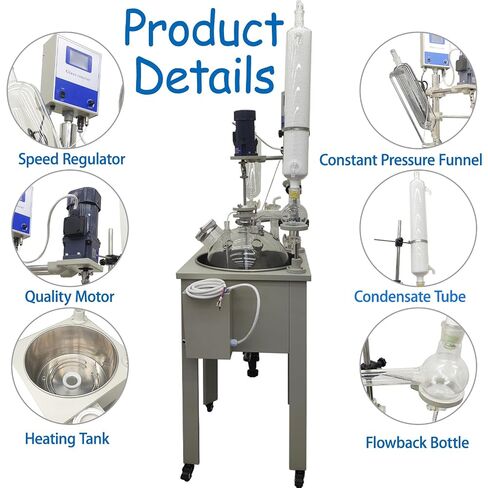 30L Single Layer Lab Reactor with High Borosilicate Glass & PTFE Valves 110V Constant Temperature Control Lab Glass Reactor Chemical Jacketed Reactor Vessel for Lab Reaction Distillation in Saudi Arabia