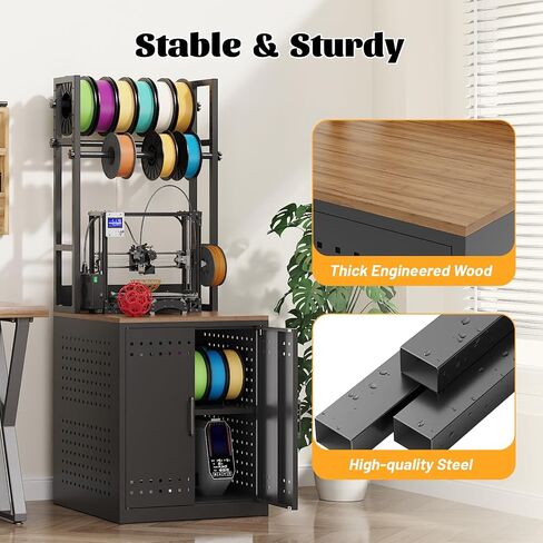 حامل طابعة Eltean 3D مع مساحة تخزين للخيوط، منضدة عمل للطابعة ثلاثية الأبعاد شديدة التحمل مع تخزين 3 طبقات و4 رفوف خيوط قابلة للتعديل، حامل طابعة مع مساحة تخزين لورشة العمل والمكتب والاستوديوهات in Kuwait