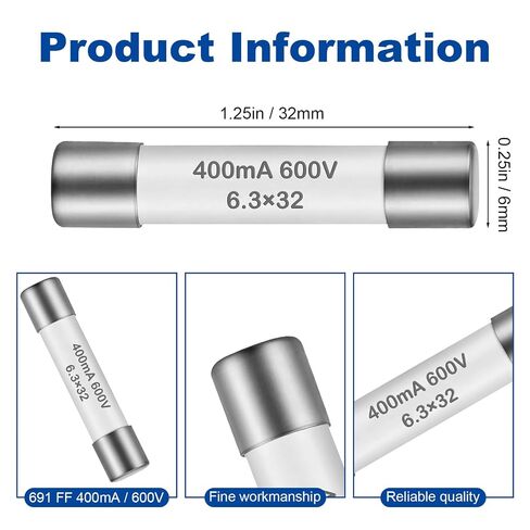 10Pcs FF400mA Multimeter Fuse 400mA 600V 6.3x32MM Digital Multi Meter Fast Acting Ceramic Fuses 0.25x1.26Inch Ceramic Fast Blow Fusibiles for Multimeters in Kuwait