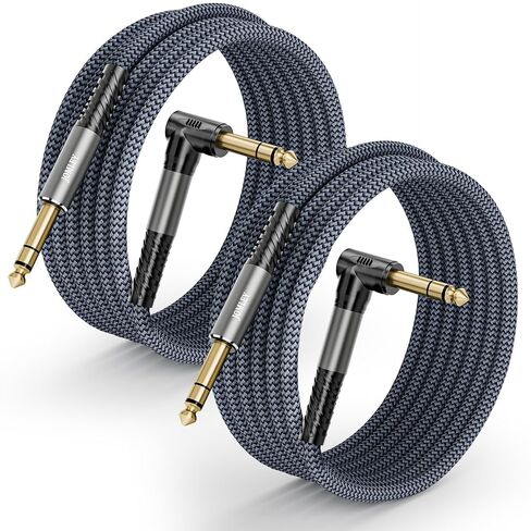 كابل أداة TRS 1/4 بوصة 6.6FT 2-Pack، الزاوية اليمنى إلى المستقيم 6.35 مم TRS ذكر إلى ذكر كابل صوت ستيريو متوازن للجيتار الكهربائي، الجهير، لوحة المفاتيح، الخلاط، مكبر الصوت، مكبر الصوت in Kuwait