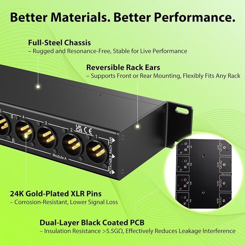 AA AUDIO ACCESSORY AP16 XLR Patchbay، فتحة تصحيح متوازنة ذات 16 قناة XLR مع 4 أقسام وحدات PCB قابلة للعكس لسهولة إعادة تكوين الموصل، وجهات اتصال مطلية بالذهب، ولوحة توصيل كاملة من الفولاذ in Kuwait
