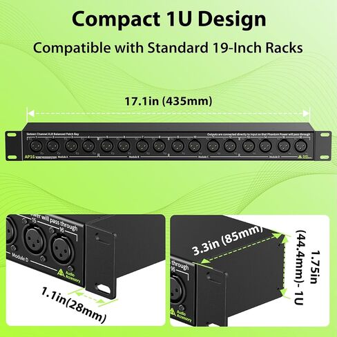 AA AUDIO ACCESSORY AP16 XLR Patchbay، فتحة تصحيح متوازنة ذات 16 قناة XLR مع 4 أقسام وحدات PCB قابلة للعكس لسهولة إعادة تكوين الموصل، وجهات اتصال مطلية بالذهب، ولوحة توصيل كاملة من الفولاذ in Kuwait