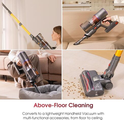 Cordless Vacuum Cleaner, 650W 55KPA 70Mins Stick Vacuum Cleaners for Home, Anti-Tangle Vacuum Cordless with Touch Screen and 1.8L Cup, Self-Standing Vacuum Cleaner for Home/Pet Hair/Carpets/Floors in Kuwait