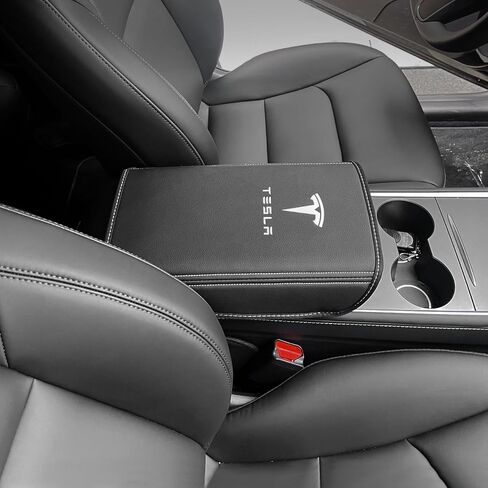 Car Armrest Cover for Tesla Model 3 Y Leather Center Console Protector Pad Automobile Waterproof Box Mat 2017-2023 Interior Decor Accessories in Saudi Arabia