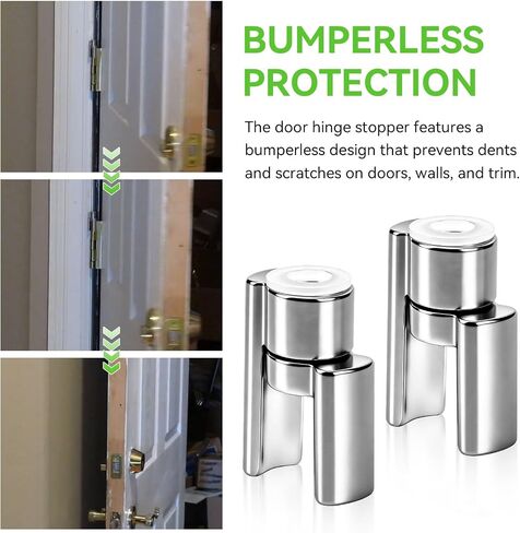Door Saver 3 III Hinge Pin Stop, Residential Hinge Pin Door Stop | Bumperless Hinge Door Stop Fits All 3" To 4-1/2" Hinges, Door Limiter Hinge, Satin Nickel, Protects Walls/Trim/ Frames,2pcs in Kuwait