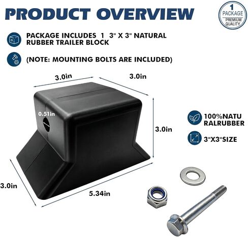YunGlee 3" x 3" Flat Boat Trailer Rubber Block, Natural Rubber Bow Stop/Bunk End Pad, Marine Trailer Boating Tool for Winch Stands and Crossmembers in Kuwait