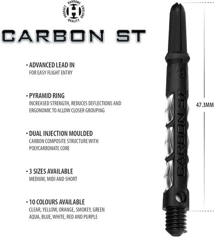 Harrows Darts ST Carbon Dart Shafts - 9 Dart Stems in Total - Medium, Midi and Short - Durable Carbon Composite - Medium Clear in Kuwait