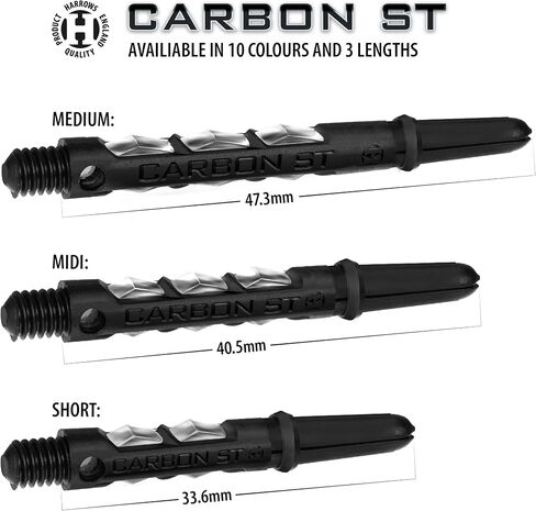 Harrows Darts ST Carbon Dart Shafts - 9 Dart Stems in Total - Medium, Midi and Short - Durable Carbon Composite - Medium Clear in Kuwait