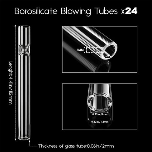 24 Pcs Borosilicate Glass Tubes 4.4 Inch, Thick Wall Heat Resistant Clear Glass Blowing Tubing 12mm OD 8mm ID for Laboratory Experiments Craft Industrial DIY Projects Acid Alkali Resistant in Kuwait