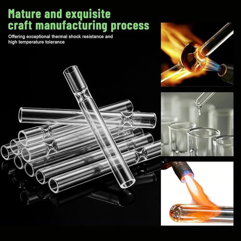 24 Pcs Borosilicate Glass Tubes 4.4 Inch, Thick Wall Heat Resistant Clear Glass Blowing Tubing 12mm OD 8mm ID for Laboratory Experiments Craft Industrial DIY Projects Acid Alkali Resistant in Kuwait